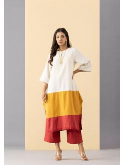 MARKKAH STUDIO - Women Multi-Color Chambray Keyhole Neck Colorblock Kurta with Palazzo