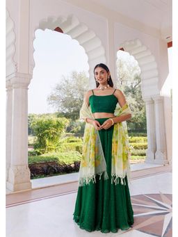 Geroo Jaipur - Women Green Chiffon Lehenga with Unstitched Blouse and Dupatta