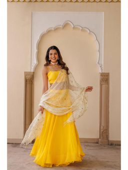 Geroo Jaipur - Women Yellow Kota Silk Lehenga with Unstitched Blouse and Dupatta