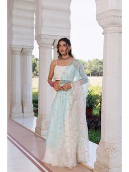 Geroo Jaipur - Women Off White Chiffon Lehenga with Unstitched Blouse and Dupatta