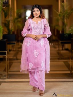 The Chikan Label - Pink Tahilya Organza Chikankari Straight Kurta Set With Dupatta