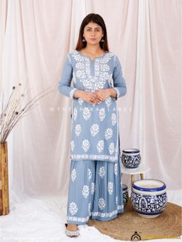 The Chikan Label - Grey Sun Modal Chikankari Kurta with Garara