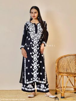 The Chikan Label - Kashish Modal Chikankari BlackKurta with Palazzo