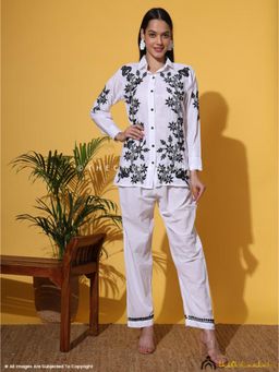 The Chikan Label - Rubi Cotton Chikankari White Shirt with Pant Co-ords