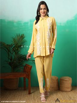 The Chikan Label - Anvika Rayon Chikankari Yellow Shirt with Pant Co-ord