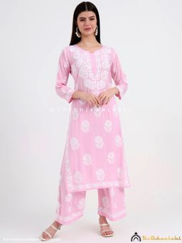 The Chikan Label - Tazmeen Modal Chikankari Pink Kurta with Palazzo