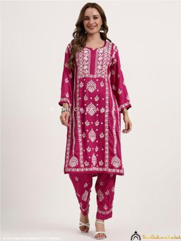 The Chikan Label - Sadia Satin Modal Pink Chikankari Kurta With Pant