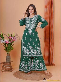 The Chikan Label - Green Modal Chikankari Kurta with Palazzo