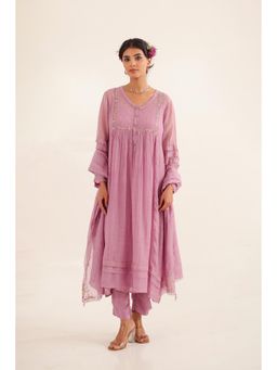 Tatwa Designs - Women Purple Chanderi Embroidered Kurta with Pant and Dupatta