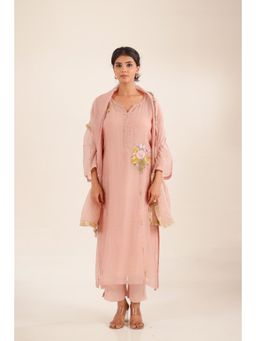 Tatwa Designs - Women Peach Cotton Embroidered Kurta with Pant and Dupatta