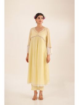 Tatwa Designs - Women Yellow Cotton Embroidered Kurta with Pant and Dupatta