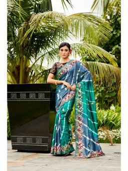 Aparnaa - Teal 2D Shade Pure Tussar Saree with Unstitched Blouse