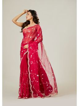 Aparnaa - Red Organza Saree with Unstitched Blouse