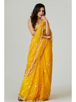 Aparnaa - Yellow Organza Saree with Unstitched Blouse