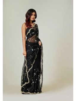 Aparnaa - Black Organza Saree with Unstitched Blouse