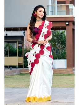 Aparnaa - White Pure Chanderi Saree with Unstitched Blouse