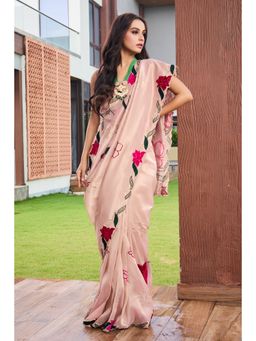 Aparnaa - Pink Tissue Patchwork Saree with Unstitched Blouse