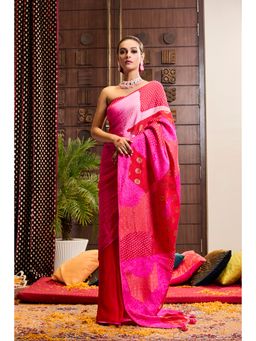 Aparnaa - Pink Patchwork Pure Muga Silk Saree with Unstitched Blouse