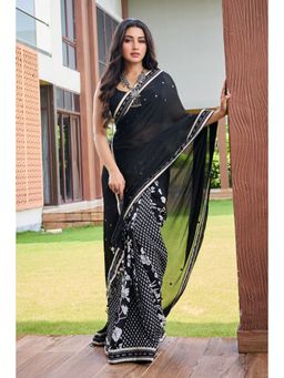 Aparnaa - Black Half and Half Chiffon Saree with Unstitched Blouse