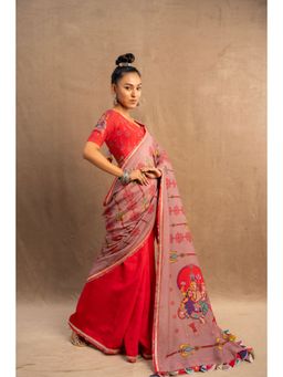UDD DESIGN - Red Annapurna Saree with Unstitched Blouse