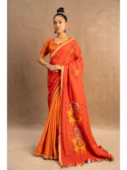 UDD DESIGN - Orange Nandi Saree with Unstitched Blouse