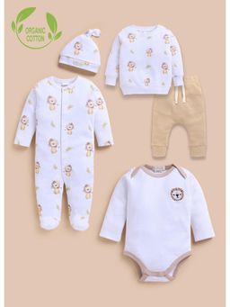 Cot & Candy - White Organic Little Roar New Born Combo Set (Pack Of 5)