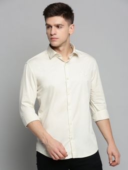 SHOWOFF - Mens Spread Collar Cream Self Design Shirt