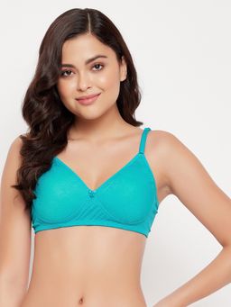 Clovia - Padded Non-wired Full Cup T-shirt Bra In Sky - Lace Blue