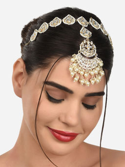 Zaveri Pearls - Gold Tone Bridal Kundan & Pearls Mathapatti Style Maangtikka-ZPFK12737