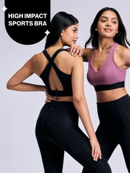 Nykd by Nykaa - High Impact Cotton CrossFLX Bounce Control Sports Bra with fixed cups NYK912 Black