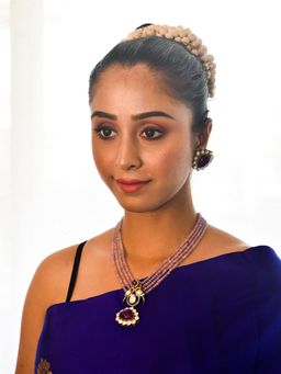 Peach Tassels - Women Purple Color Gold Plating Mixed Metal Necklace & Pair of Earrings