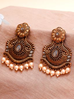 Karatcart - Gold Plated Handcrafted Grey Stone Studded Dangler Earrings for Women