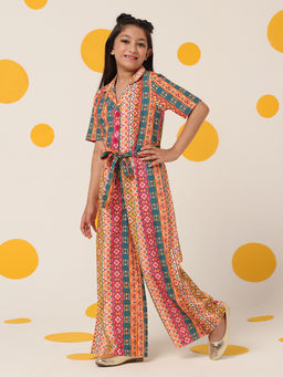 Cherry & Jerry - Seersucker Multi Color Printed Full Length Jumpsuits