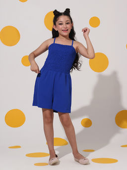 Cherry & Jerry - Dark Blue Smocking and Shoulder Strap Playsuits