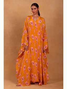Masaba - Yellow Cherry Blossom Kaftan Dress (Set of 2)