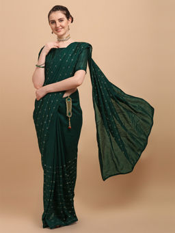 Amrutam Fab - Womens Sequences Vichitra Blooming Green Saree With Unstitched Blouse Piece