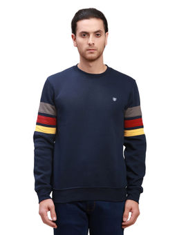 ColorPlus - Tailored Fit Striped Navy Sweatshirt