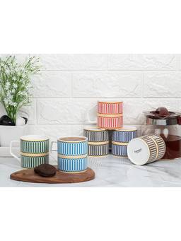 Femora - Indian Ceramic Bone China Multicolored Fence Tea Cup - 6 Pcs - 160 Ml
