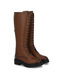 Delize - Women Tan Solid Long Derby Boots