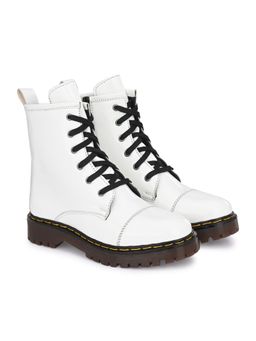 Delize - Women White Solid Derby Boots