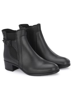 Delize - Women Black Solid Low Heel Chelsea Boots
