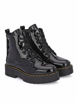Delize - Women Black Patent Derby Boots