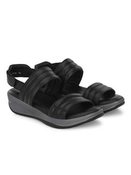Delize - Womens Black Solid Wedge Sandals