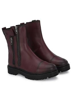 Delize - Women Cherry Burgundy Solid Ankle Length Chelsea Boots