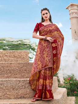 Odette - Multi-Color Brasso Printed Saree with Unstitched Blouse (Set of 2)