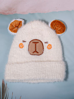 DukieKooky - White Animal Ribbed Knitted Beanie (2-6 Years)