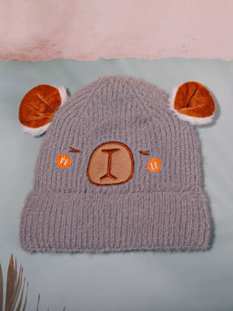 DukieKooky - Grey Animal Ribbed Knitted Beanie (2-6 Years)