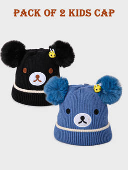 DukieKooky - Black & Blue Winter Beanie Caps (Pack of 2) (2-4 Years)