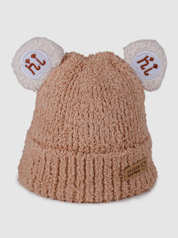 DukieKooky - Beige & White pit Crew Winter Beanie Cap (2-4 Years)