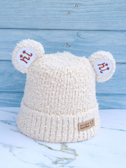 DukieKooky - Cream & White pit Crew Winter Beanie Cap (2-4 Years)